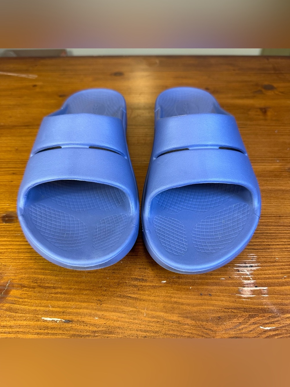 OOFOS OOahh Slide Recovery Sandals Blue Water Drop Size W9 M7 Unisex - Picture 2 of 11